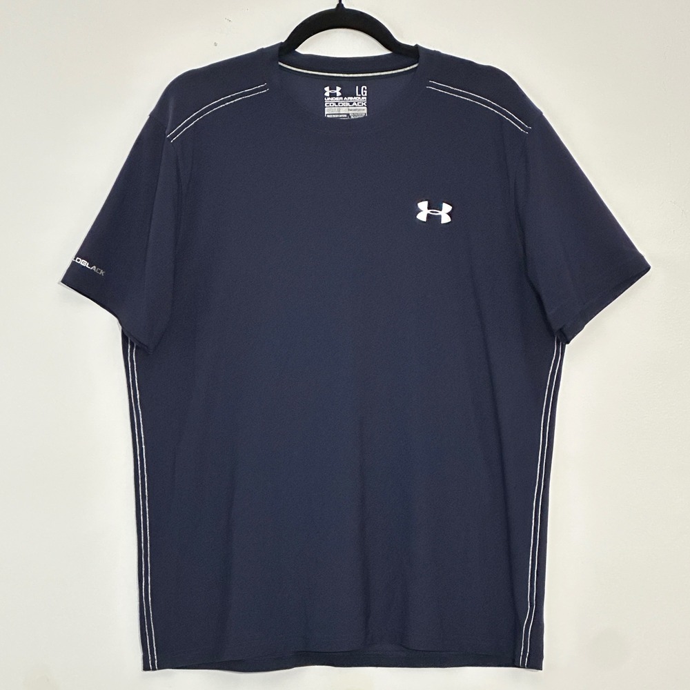 Under Armour Coldblack Heatgear Mens Shirt LNavy Blue Short Sleeve Athletic Gym